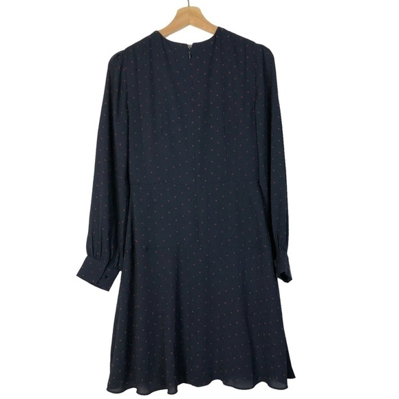 Ann Taylor Navy Blue & Red Polka Dot Long Sleeve Mini Dress 2 - Picture 2 of 3
